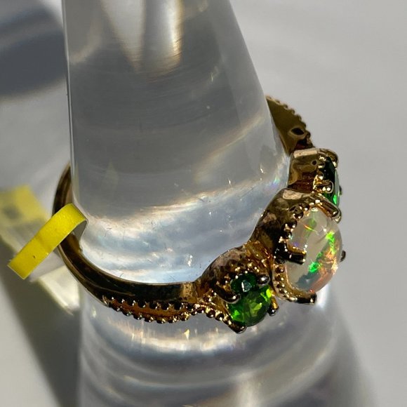 Ethiopian Welo Opal and Russian Diopside Ring -- Size 5 - Picture 2 of 4